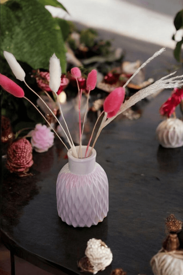 Vase pour fleurs séchées graphisme losange artisanal
