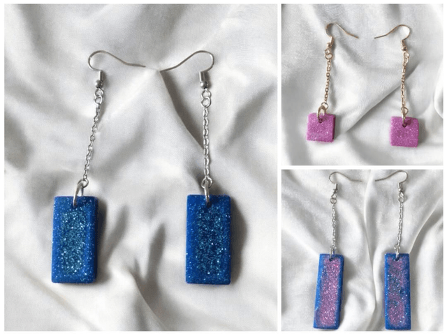 Boucles d'oreilles en résine uv, hypoallergénique fait main 