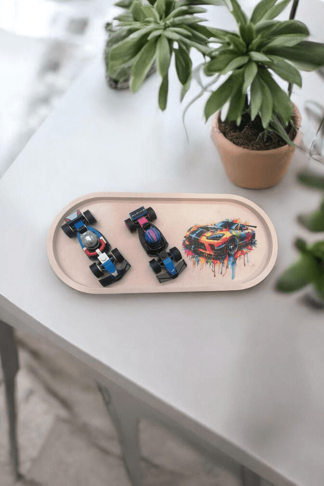 Grand plateau artisanal avec stickers voiture 