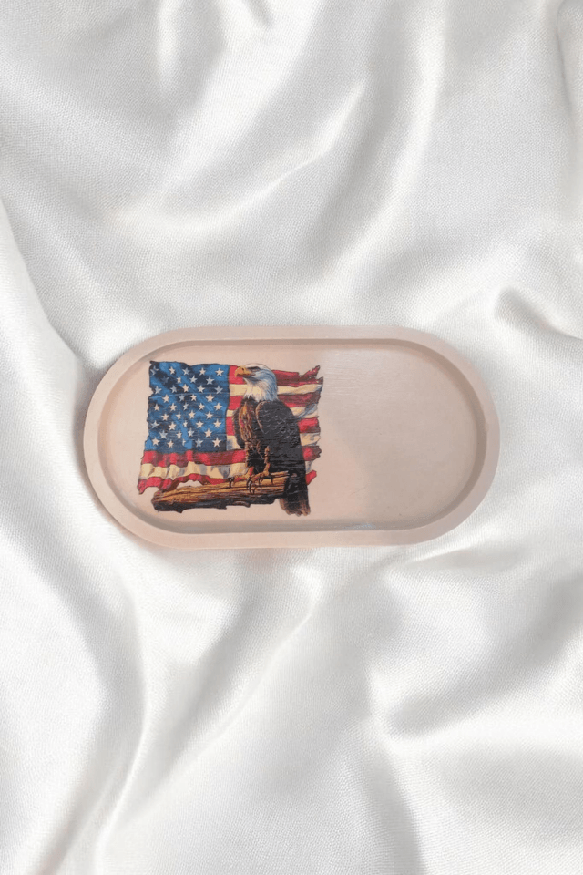 Petit plateau décoratif avec stickers drapeau USA et aigle
