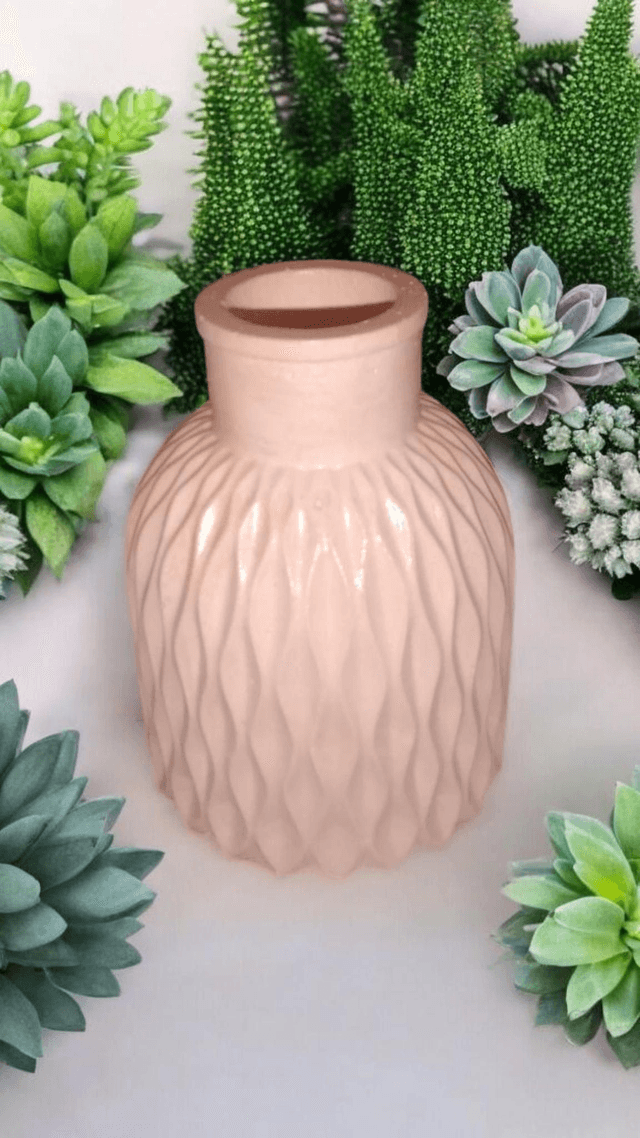 Vase pour fleurs séchées graphisme losange artisanal