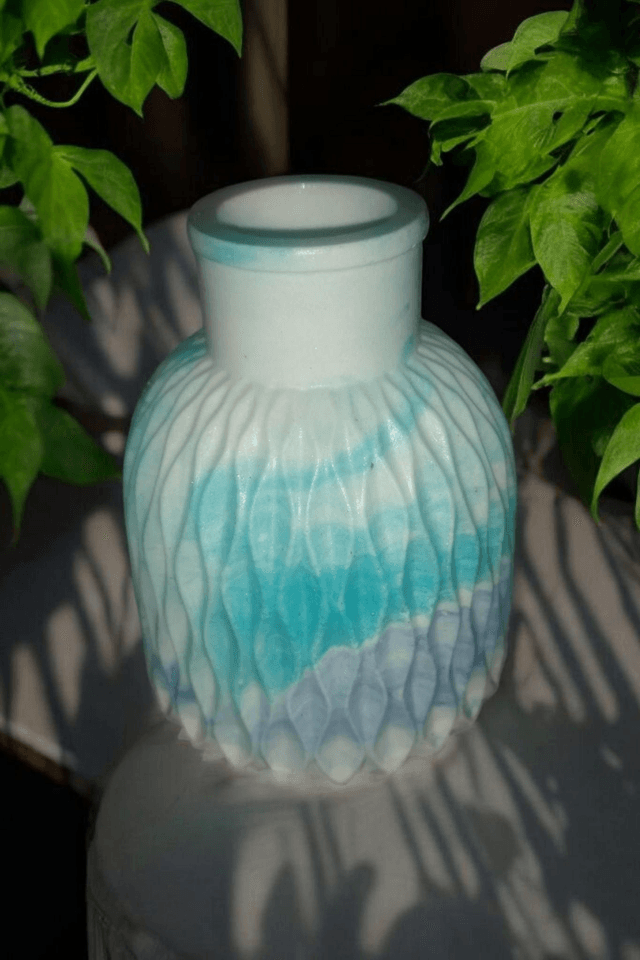 Vase pour fleurs séchées graphisme losange artisanal