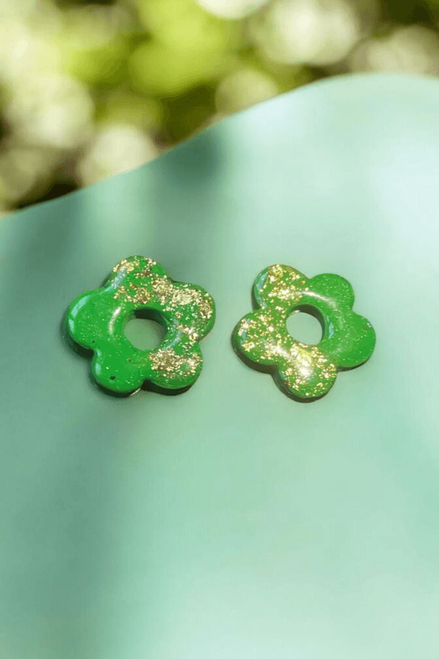 Pampilles interchangeables fleurs vert foncé et feuilles dorées pour créole 
