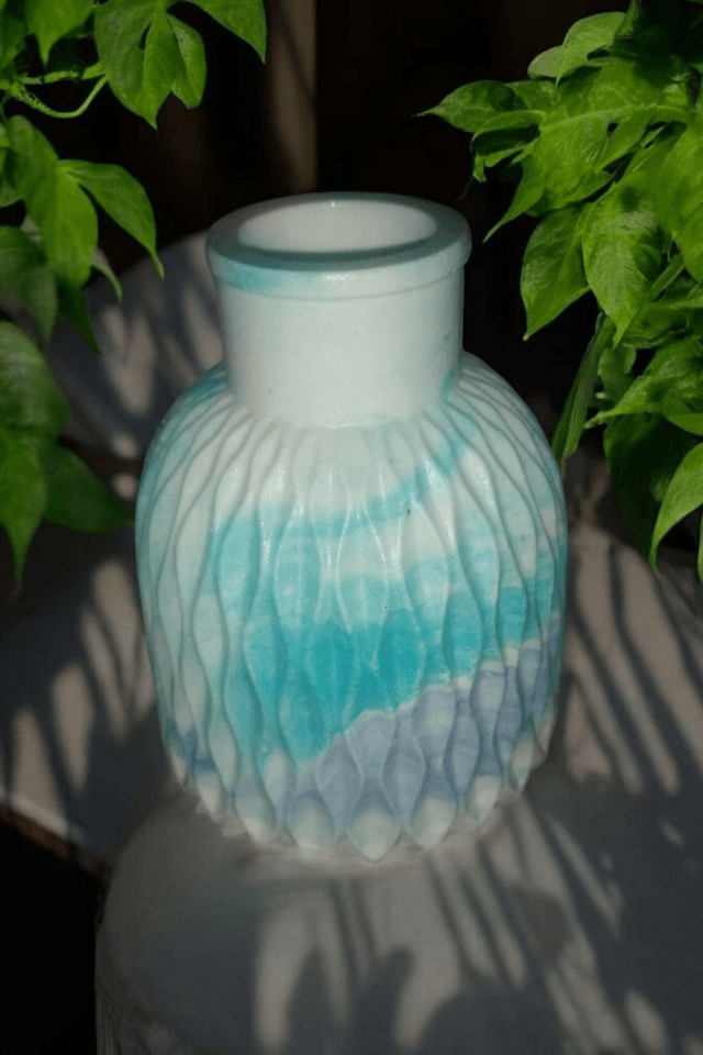 Vase pour fleurs séchées graphisme losange artisanal